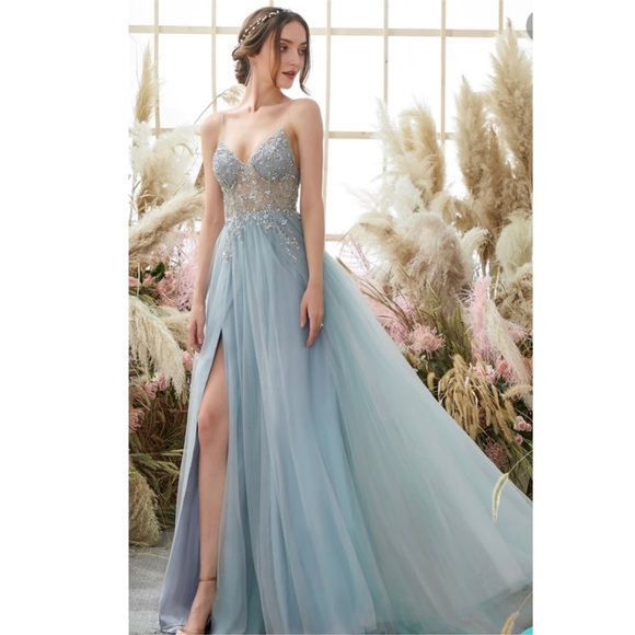 Dresses & Skirts - Beautiful formal blue dress with amazing bead detailing